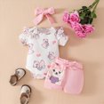 thumbnail image 2 of kpoplk Newborn Baby Girl Clothes Letter Print Short Sleeve Romper Shirt Tops Bow Shorts/Pants/Skirts Summer Spring Set Infant Western Outfit(Pink,9-12 M), 2 of 8