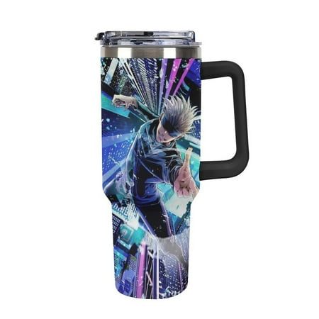 

Satoru Gojo Jujutsu Kaisen 40oz Water Bottle Fits in Cup Holder Stainless Steel Insulated Tumbler with Handle Straw Car Cup