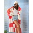 thumbnail image 4 of Womens Cardigan Sweaters Fall Winter Knitted Rainbow Color Block Striped Cozy Long Sleeve Open Front Pockets Red XXXL, 4 of 6
