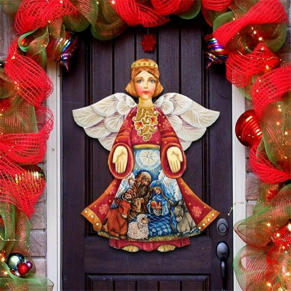 Christmas Angel Wooden Decorative Nativity Door Hanger, Multicolor