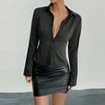 thumbnail image 2 of CHUMUD Women's Striped Button Down Crop Shirt Long Sleeve Slim Fitted Blouse Work Shirt Top, 2 of 4