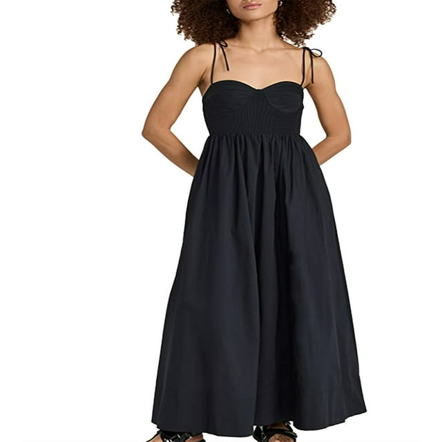 PENGXIANG une-Ligne Robe avec Poches Femmes Midi Robe avec Cravate Bretelles Spaghetti pour un Look d'Été Élégant