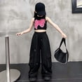 thumbnail image 4 of WOYY Girls High Waist Wide Leg Cargo Pants Baggy Drawstring Streetwear Pants, Black, Sizes 6-16, 4 of 4