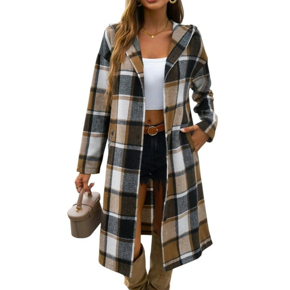 Women’s Plaid Corduroy Shacket Long Sleeve Flannel Button-Up Lapel Jacket for Fall Winter Casual Outfits