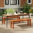 thumbnail image 2 of Costway 2 PCS 47 Inch Patio Wood Bench 2-Person Backless Bench with Slatted Seat Teak, 2 of 9