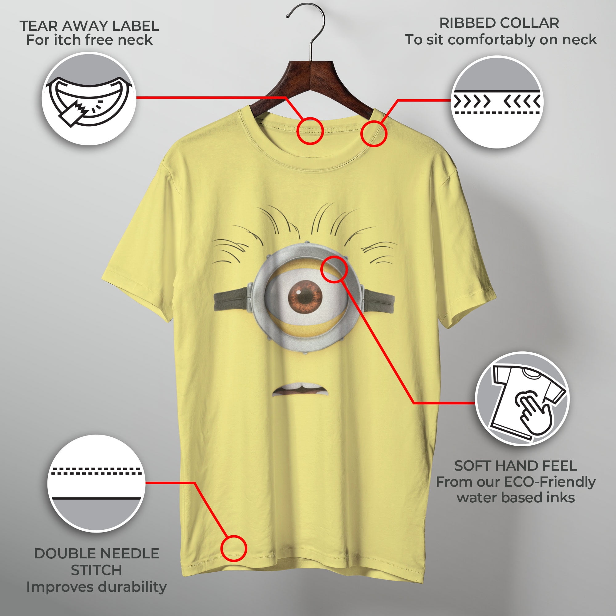 Men's Despicable Me Minions Shocked Face Minion Carl Big Face Graphic Tee Banana X Large