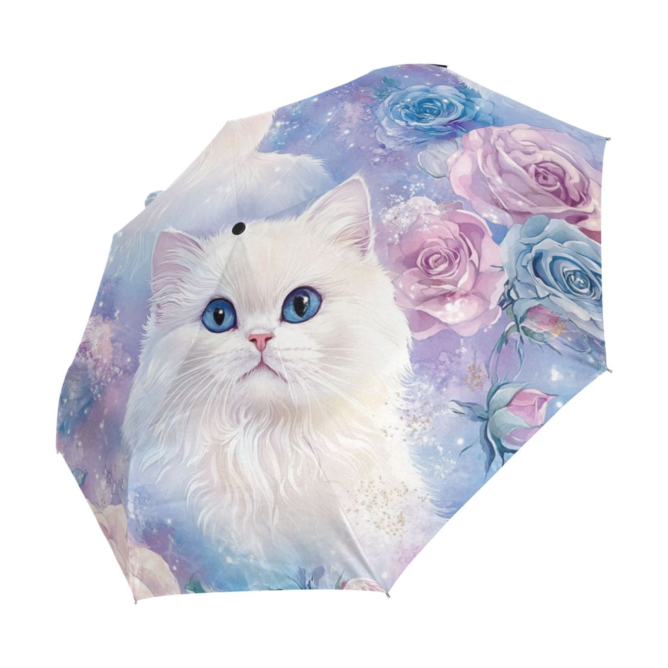 BZSMCE One-Touch Auto Open Close Rain Umbrella With Creative Whimsical Cat Garden Pattern