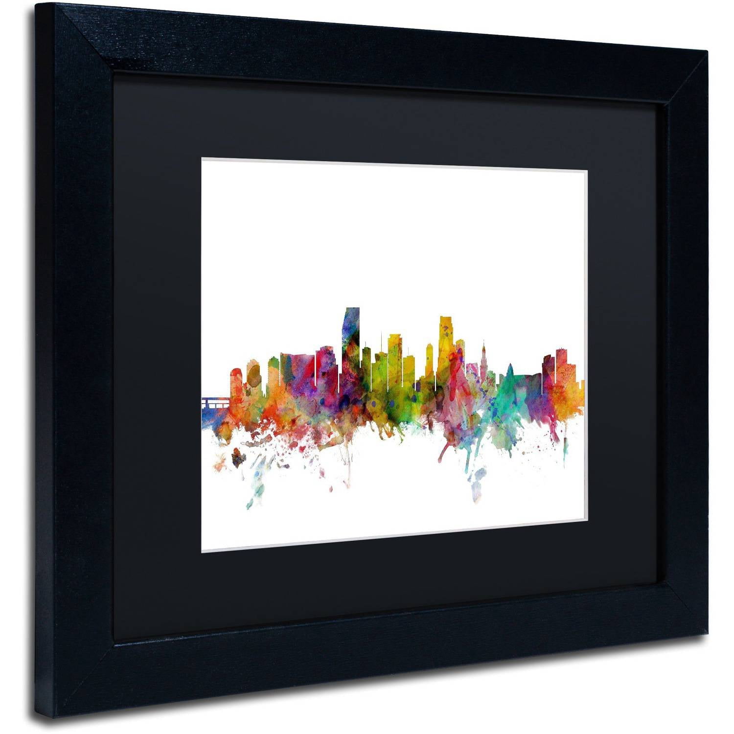Trademark Fine Art 'Miami Florida Skyline' Canvas Art by Michael Tompsett, Black Matte, Black Frame