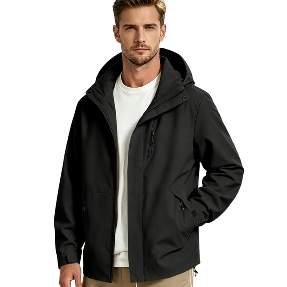 Rexolia Men’s Waterproof Rain Jacket Hooded Lightweight Breathable Packable Outdoor Hiking Black L