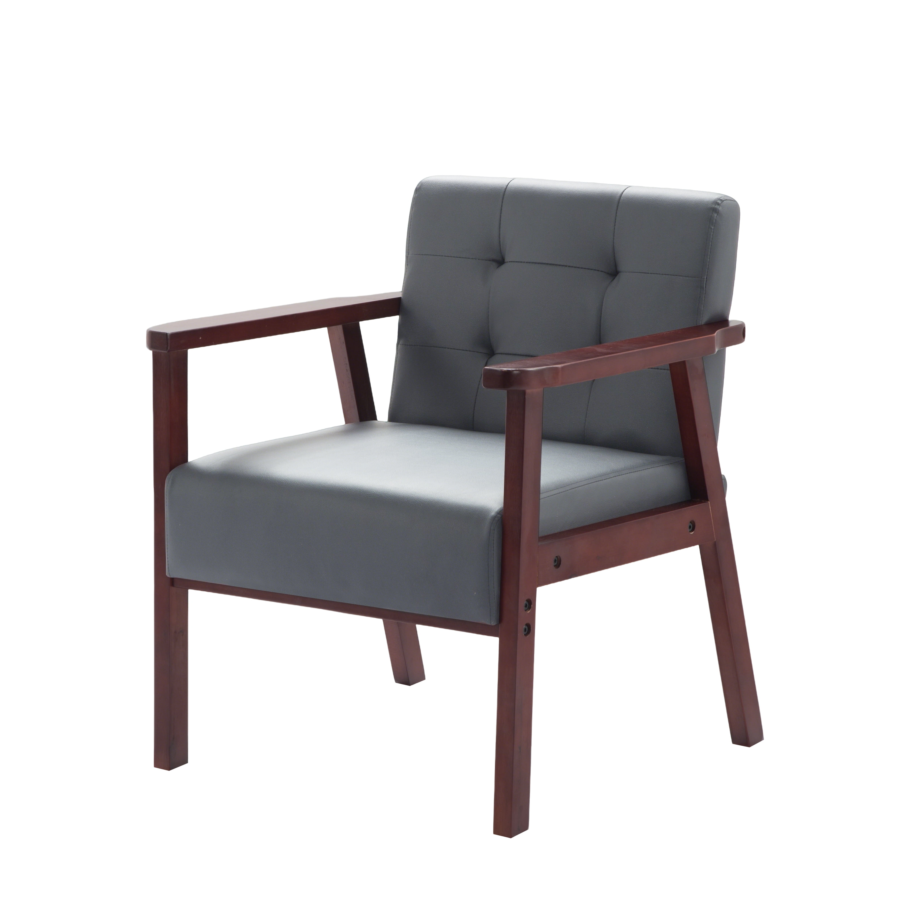 Gewnee 25.39"PU Accent Armchair,Modern Upholstered Armchair with Solid Wood Frame,Comfy Reading Accent Chair for Living Room,Bedroom,Office.Dark Grey