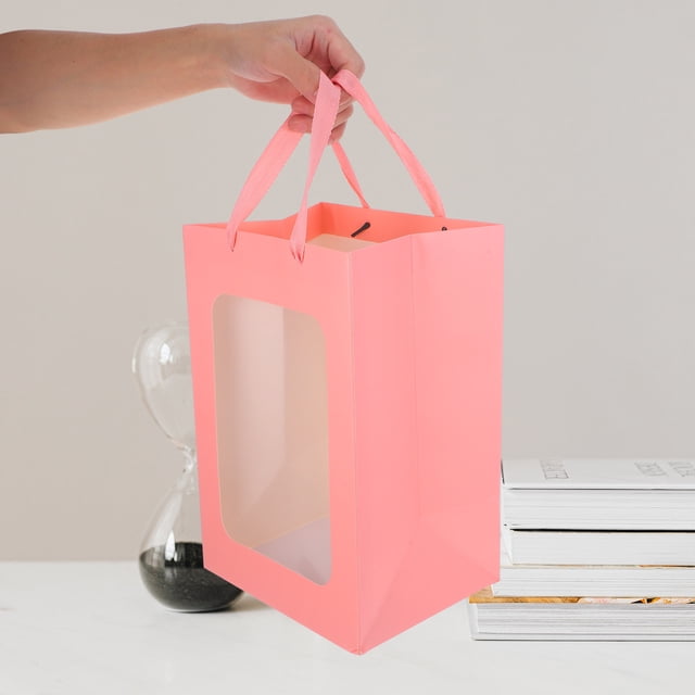unbranded 10Ud Bolsas Para Regalos Con Ventana Transparente Y Asas Color Rosa Con Elegante
