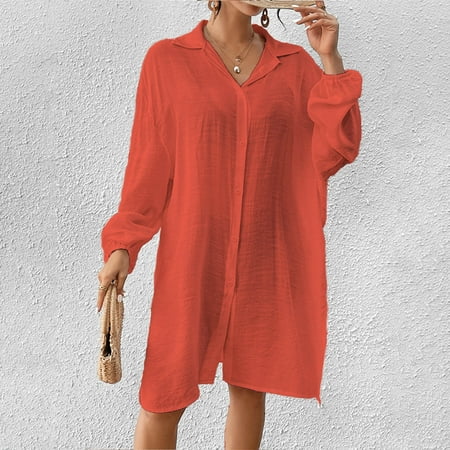 Tawop Swim Suits for Women Cover Up Bikini Shirt Loose Beach Clearance Swimsuits for Women Womens Swimsuit Cover Orange Free Size