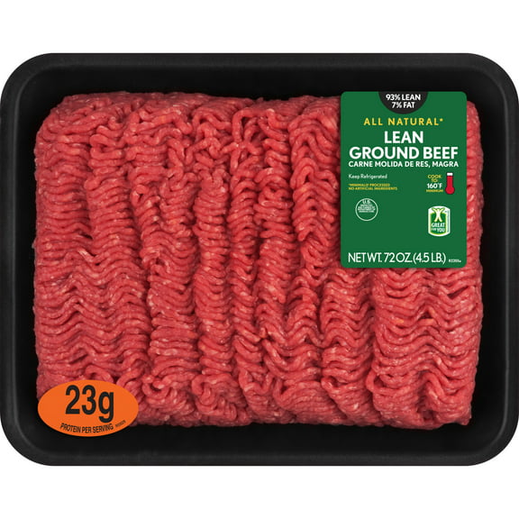 All Natural* 93% Lean/7% Fat Lean Ground Beef, 4.5 lb Tray