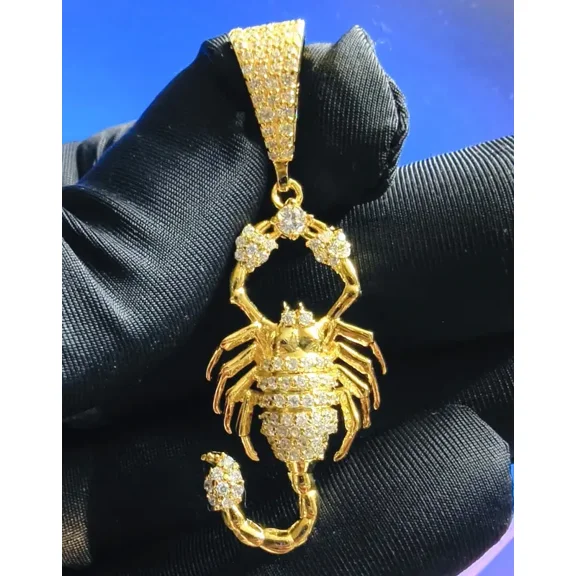 Lucky Jewels 1.50Ct Natural Moissanite Charm Scorpion Neckless Pendant 14K Yellow Gold Plated