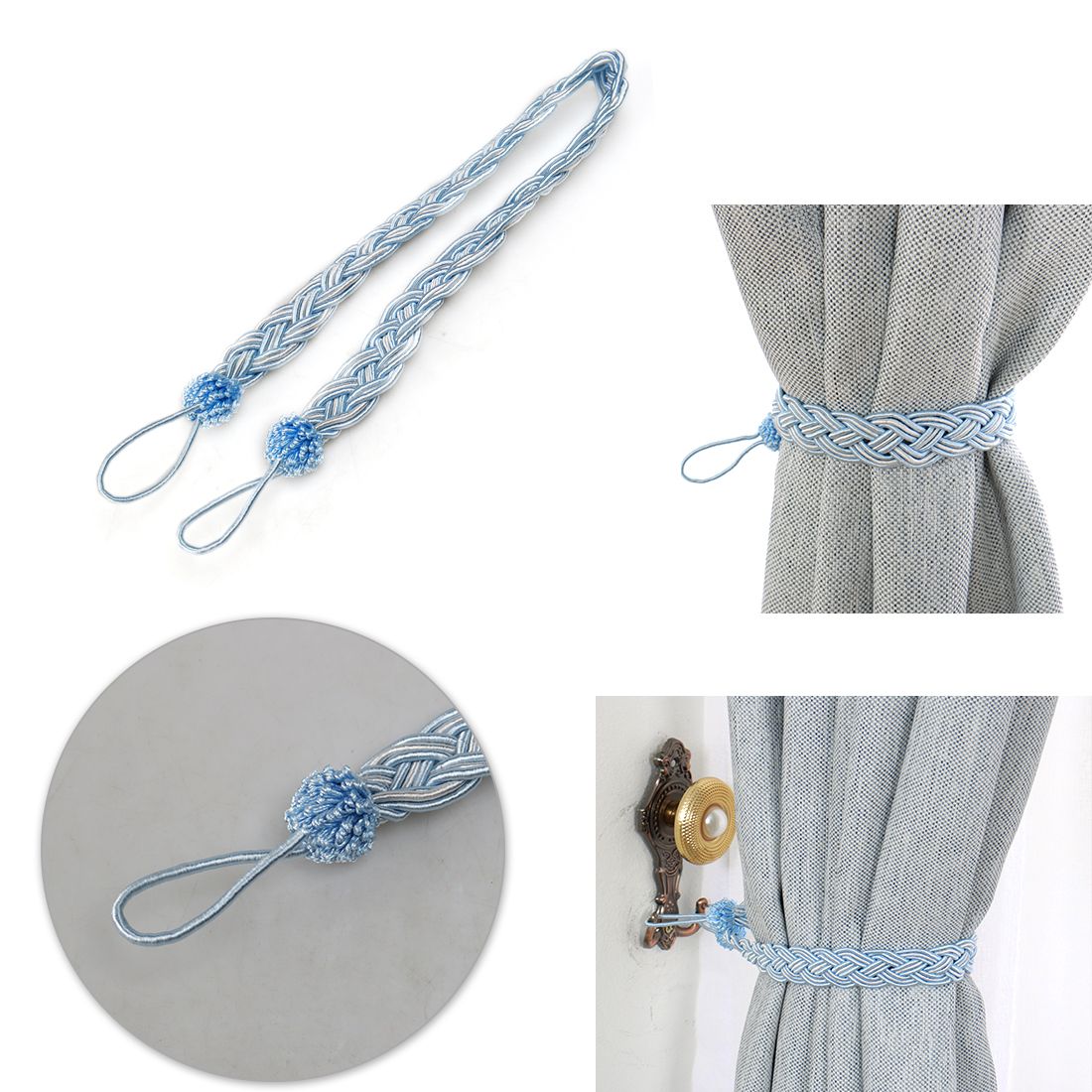 Unique Bargains 4Pcs Curtain Tiebacks 23 Inch Holdbacks Window Tassels Clips Rope