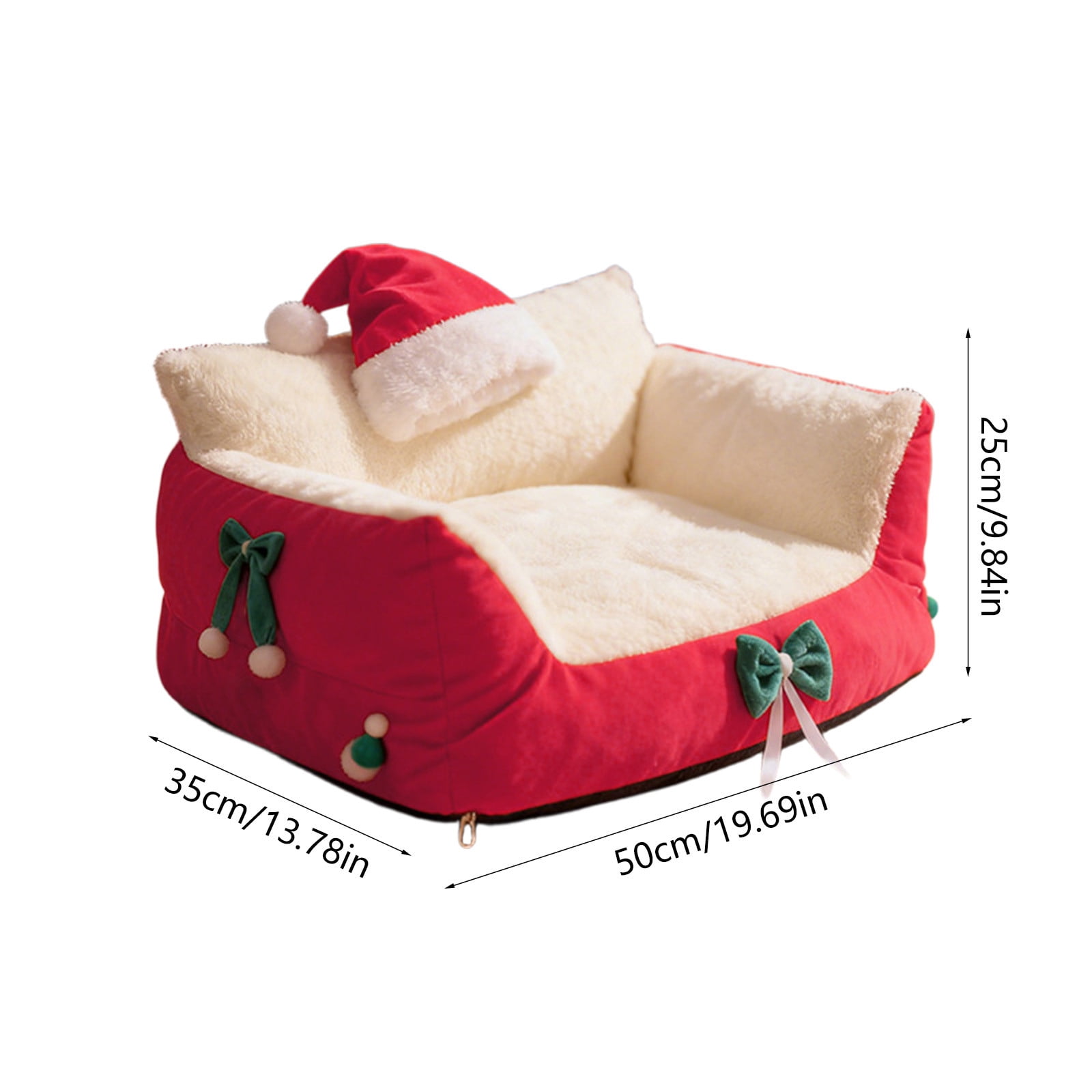 AuroraX Small Cat Bed Cute Self Warming Warm Christmas Cat Bed Warm Cozy Soft Anti-Slip Plush House for Indoor Cats Kittens and Small Dogs(Red)