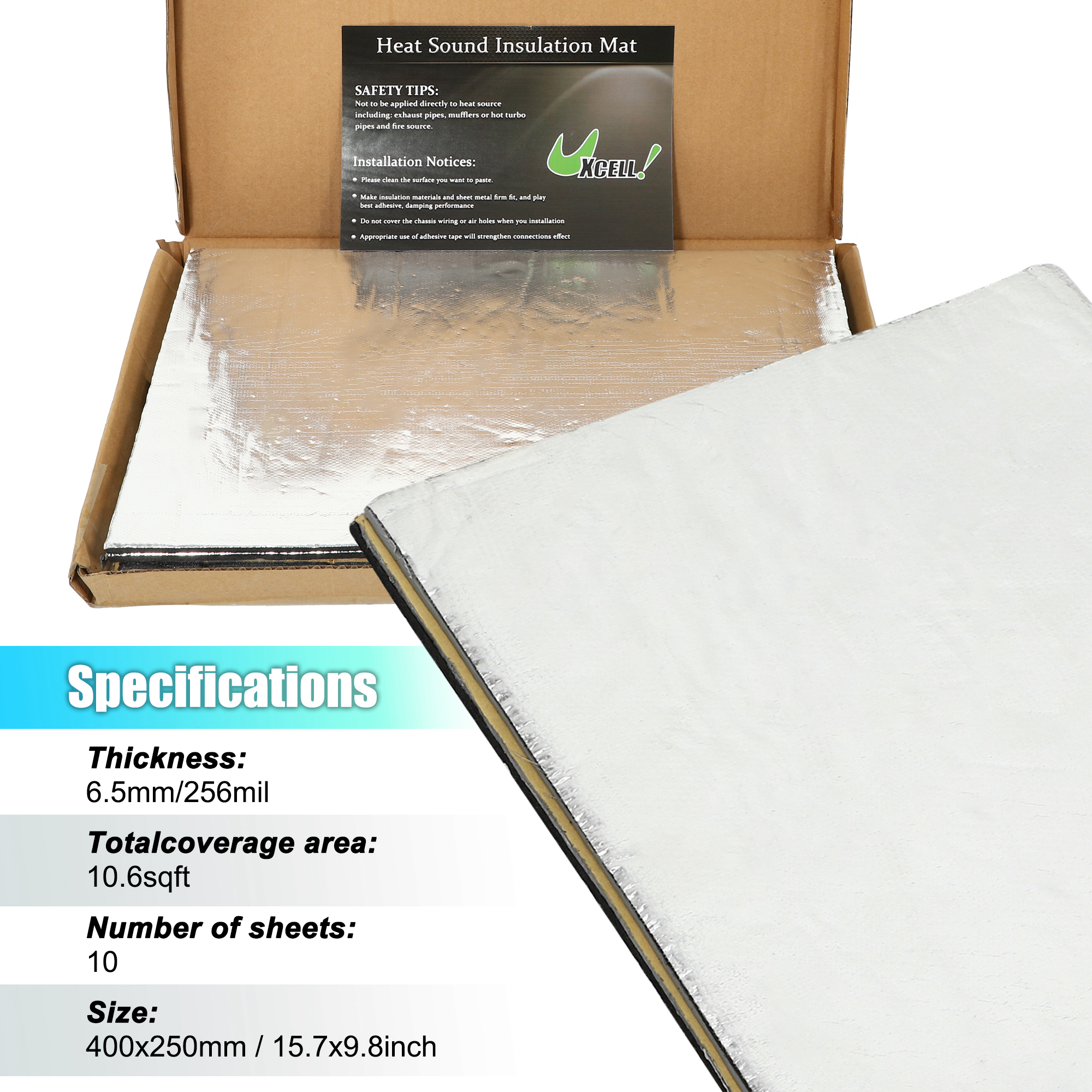 Unique Bargains 10pcs 256mil 10.6sqft Car Butyl Foam Heat Sound Damping Mat Pad