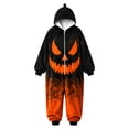 thumbnail image 5 of Halloween Pumpkin Print Flannel Hooded One Piece Pajamas Full Zip Long Sleeve Family Matching Loungewear For Holiday Party Daily Home Wear, 5 of 8