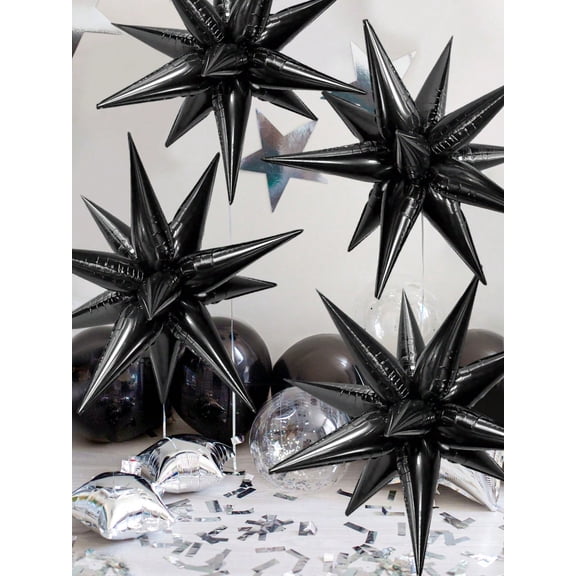 8pcs Set Black Explosion Star Water Drop Cone Aluminum Foil Balloons Suitable For Birthday Party Wedding Graduation