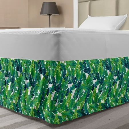 Banana Leaf Bed Skirt, Green Leaves of a Tropical Tree Brazilian Jungle Island Vegetation Art, Elastic Bedskirt Dust Ruffle Wrap Around for Bedding Decor, 4 Sizes, Green White, by Ambesonne