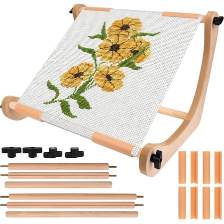 Adjustable Embroidery Table Stand Wood Embroidery Hoop Holder Hands Free Cross Stitch Hoop Stand for Arts Crafts Sewing Needlework Cross Stitch Supplies