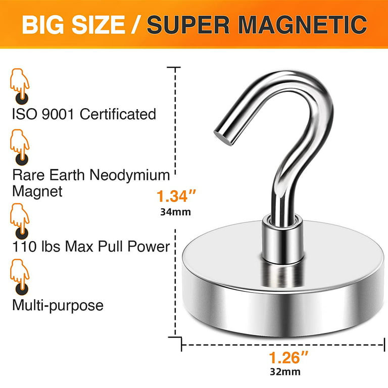 Multi-Purpose Heavy Duty Magnetic Hook Strong Neodymium Magnets Hooks For  Kitchen Refrigerator Wall Hanging Key Bags Hanger