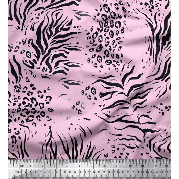 Soimoi Pink Heavy Canvas Fabric Leopard & Tiger Animal Skin Fabric Prints By Yard 58 Inch Wide