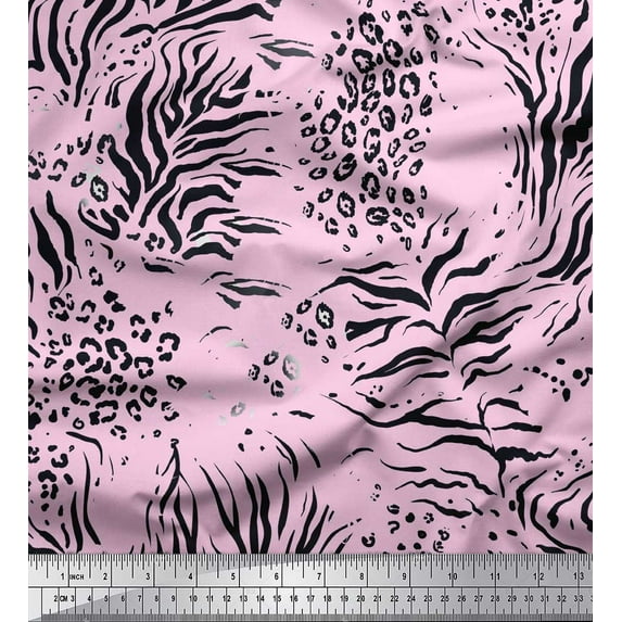 Soimoi Pink Viscose Chiffon Fabric Leopard & Tiger Animal Skin Print Fabric by the Yard 42 Inch Wide