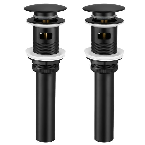 KES Black Bathroom Sink Drain with Overflow, 2 Pack Pop Up Drain for Vanity Vessel Sink, All Metal Bathroom Sink Stopper, SUS304 Stainless Steel and Brass