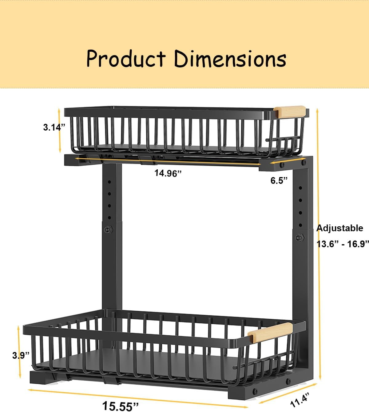 Under Sink Organizer, 2 Pack 2 Tier Pull Out Organizers and Storage for Under Sink Cabinet Kitchen Bathroom Pantry, Metal 2 Layer Sliding Drawer Organizing Rack Shelf, Black