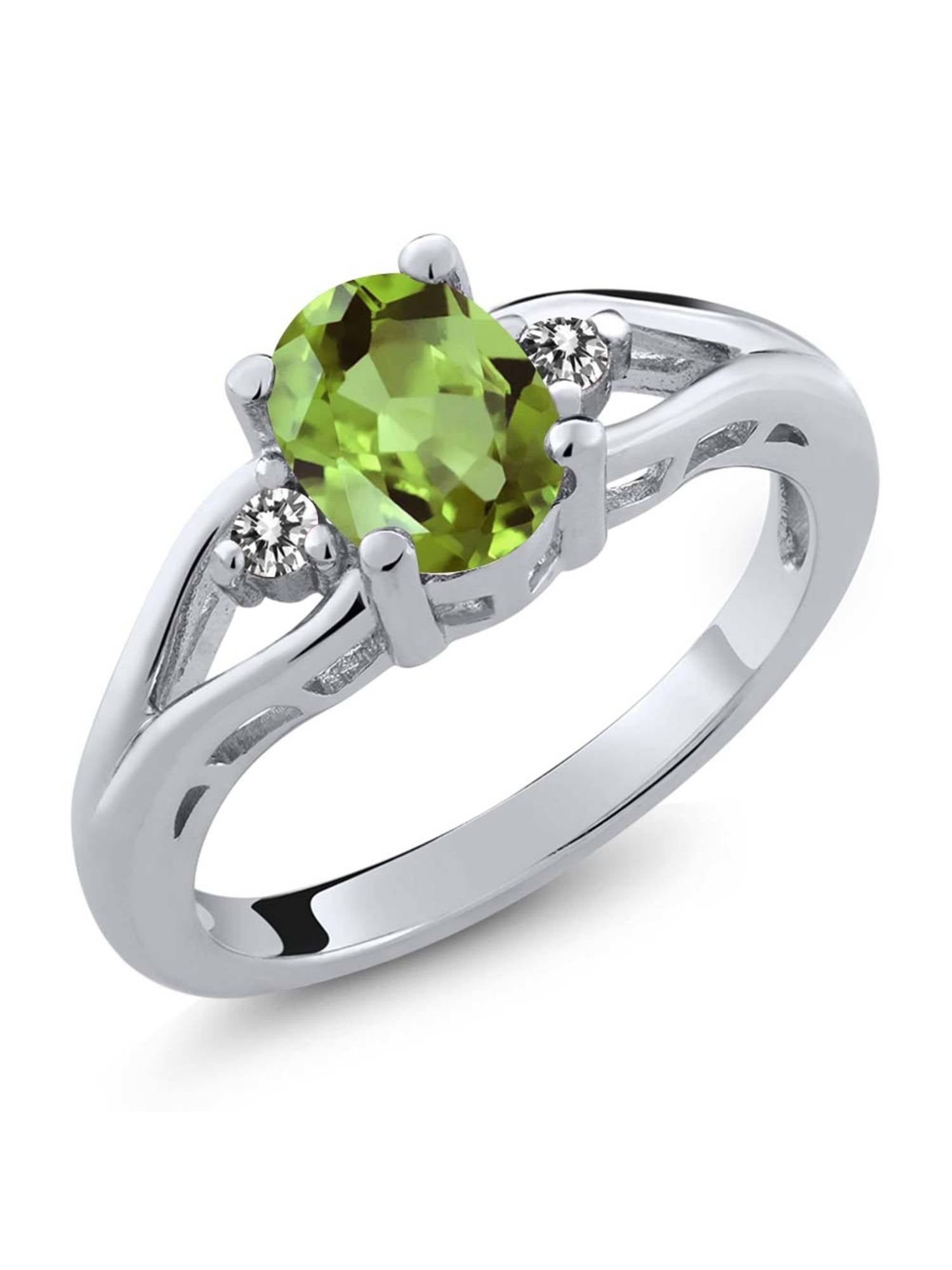 1.34ct 5-Stone Natural Peridot White Gold Plated 925 Sterling Silver Ring SZ 7 