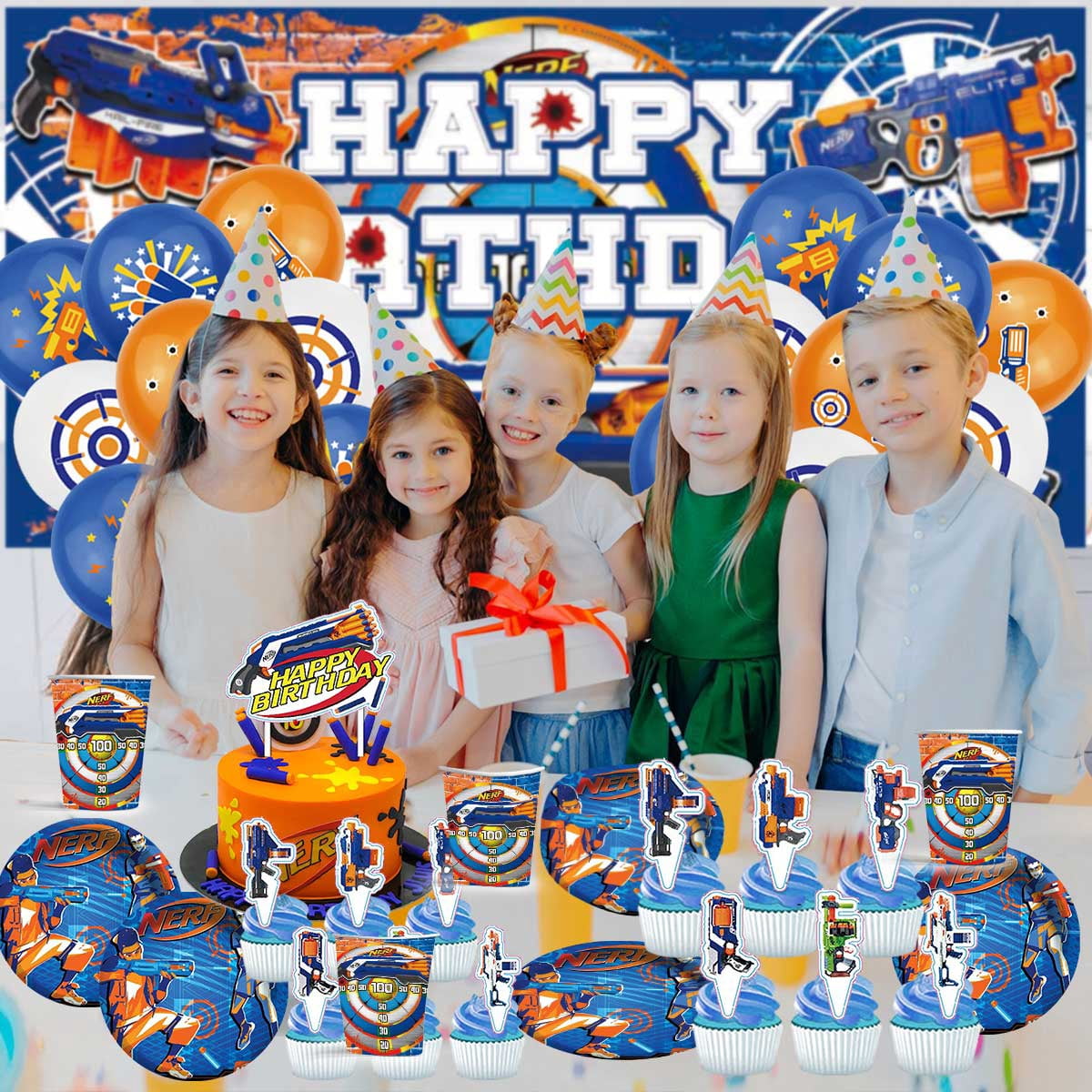 Nerf Dart War Party Supplies Latex Balloons Decor Banner Backdrop Kit Birthday Decorations