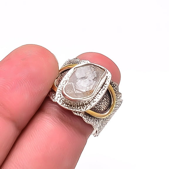 Natural Herkimer Diamond Quartz Oxidised 925 Sterling Silver Ring S.8 R31 , New Year Sale, Valentin's Day Gift