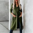 thumbnail image 2 of Lovskoo Cardigan Sweaters for Women Open Front Long Sleeve Medium Length Knit with Belt Lapel Jacket Oversized Winter Outerwear Tops Olive Green, 2 of 6
