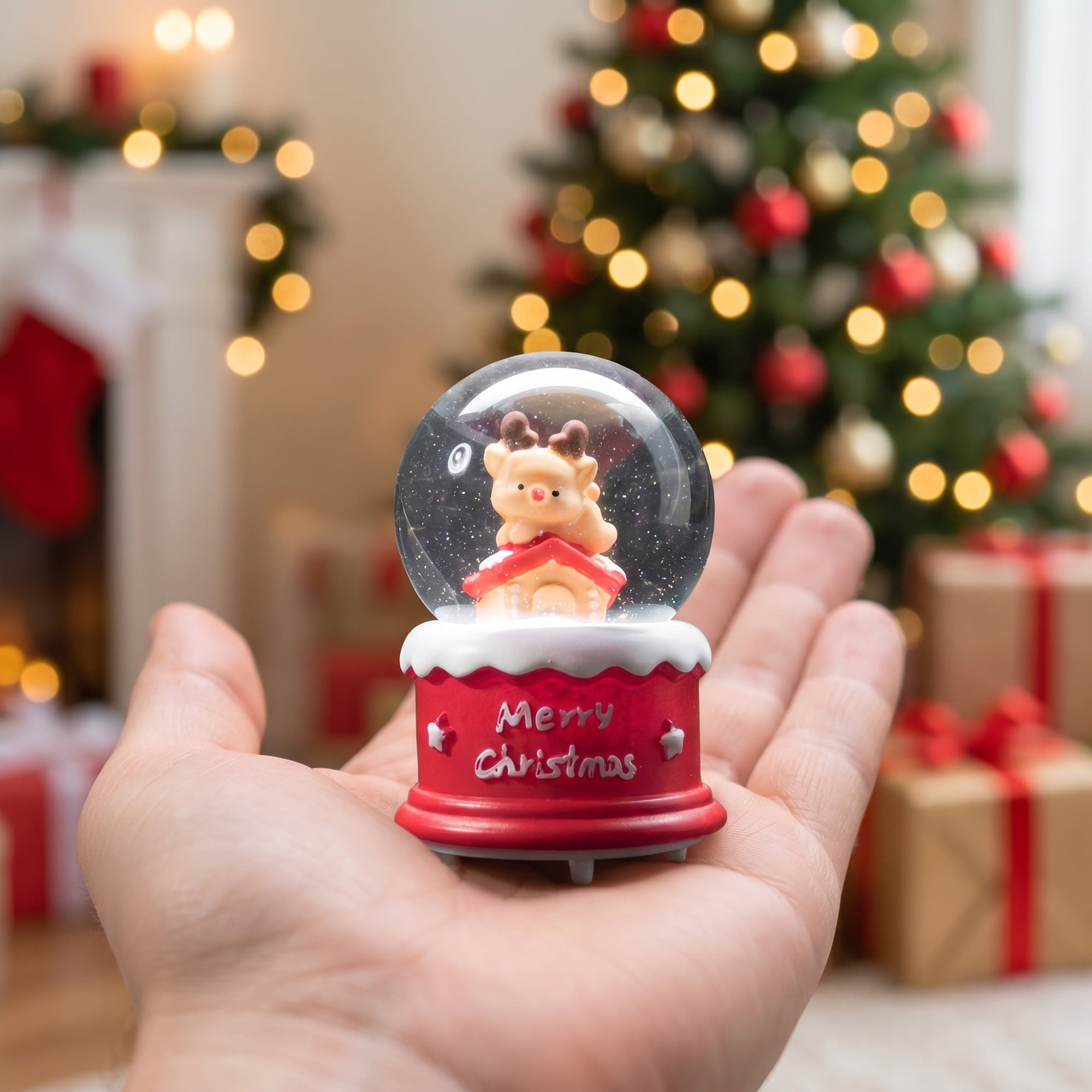 Unique Bargains Light Up Crystal Ball LED Glitter Snow Globe Red N 1.8" x 1.8" x 2.7"