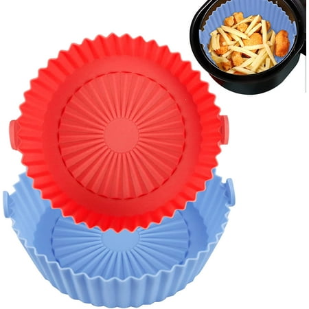 

LONGRV 2 PCS 6.5 (Approx. 16.5cm Air Fryer Silicone Liner Basket Round 1 - 3 Quart Air Fryer Air Fryer Silicone Pan Heat Resistant Reusable Baking Cooking Oven Accessories (Blue/Red)
