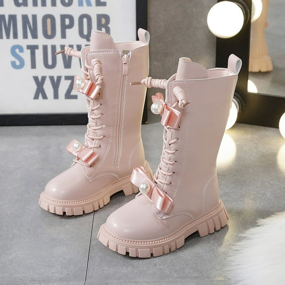 Toddler Boots Girl,Children Boots Winter Style Velvet for Kids High Leather Design Boots for Fashion,High Knee Boots,05 Pink,10.5-11Years
