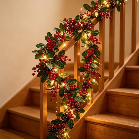 Aurorax Christmas Wreaths for Front Door,Christmas Garland 5.9ft Rustic Berries Garland for Fireplace Wall Porch