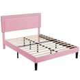 thumbnail image 2 of Upholstered Platform Bed Frame with Adjustable Headboard, Velvet Nailhead Trim, No Box Spring Needed Pink - Full, 2 of 5