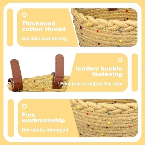 Kids Bike Basket Rope Woven Front Bicycle Basket for Boys Girls Kids Front Handlebar Basket for Scooter,Balance Bikes Cute Bike Basket with Colored Spots
