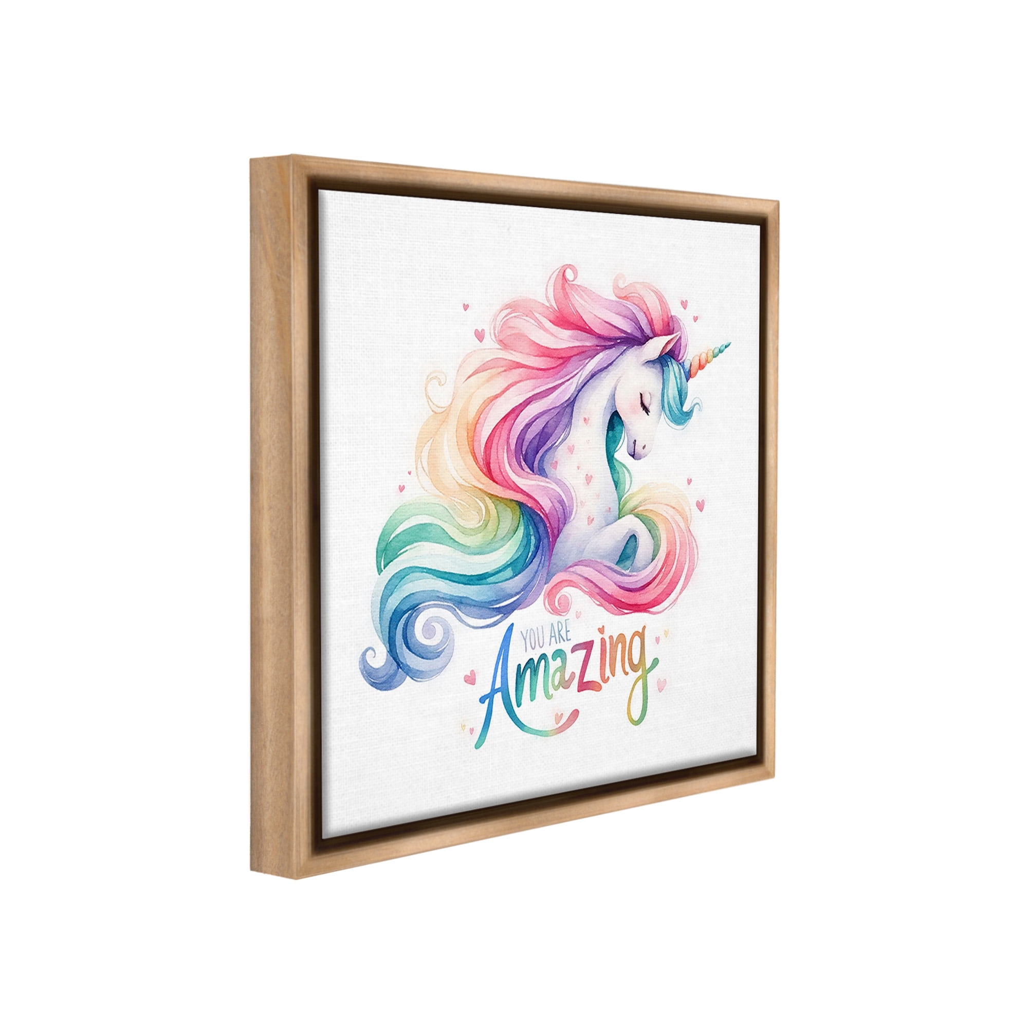 Stupell Industries You Are Amazing Unicorn Fairy Tales & Fantasy Painting Brown Floater Framed Canvas Art Print Wall Art, 18 x 18