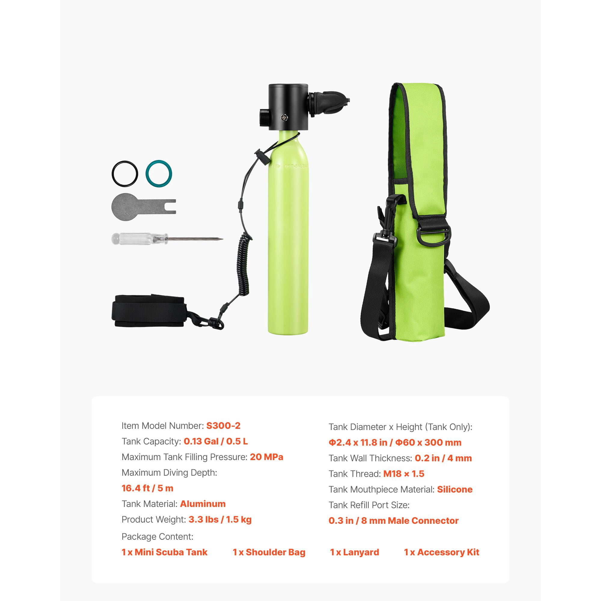 Mini Scuba Tank 0.5L Aviation Aluminum 20MPa with Regulator for 5-10 Min Underwater Breathing Snorkeling Diving