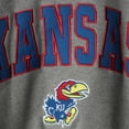 thumbnail image 5 of Men's Colosseum Heather Gray Kansas Jayhawks Arch & Logo Crew Neck Sweatshirt, 5 of 5