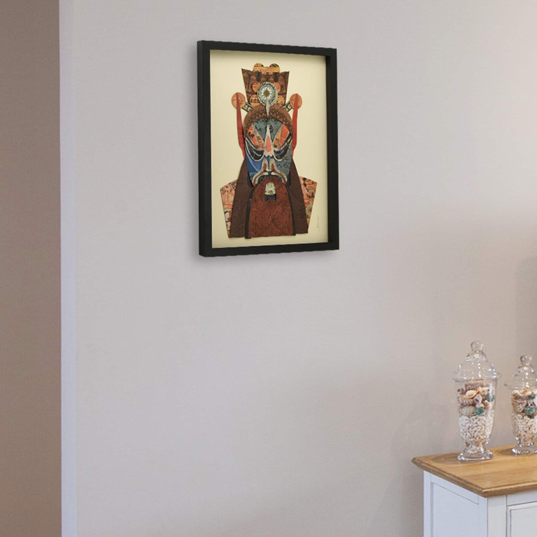 Empire Art Direct Beijing Opera Mask #2 Dimensional Collage Framed Graphic Art Under Glass Wall Art, 25" x 19" x 1.4", Ready to Hang