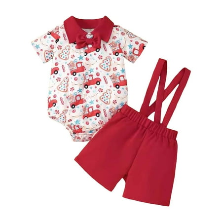 

Boys Girls Christmas Short Sleeve Cartoon Prints Romper Bodysuits Suspenders Shorts Outfits Baby Winter Bodysuit Boys Two Piece Outfit 6t Boys Bow Tie Outfit Outfits for Toddlers Boys New Born Baby