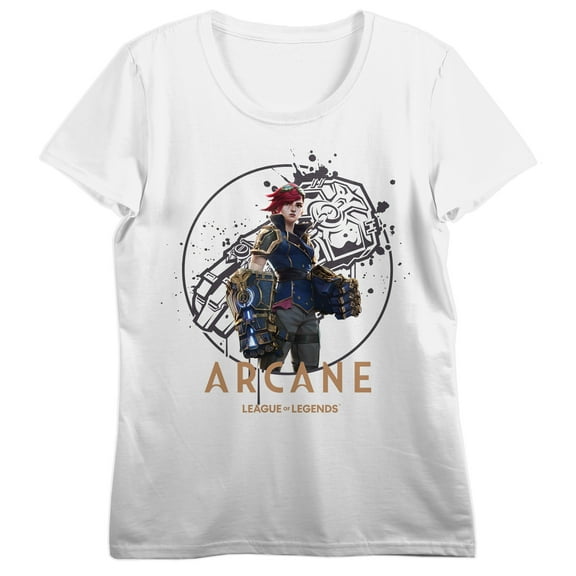 League Of Legends Arcane Vi Gauntlet Icon Women's White Crew Neck Short Sleeve T-shirt-Medium