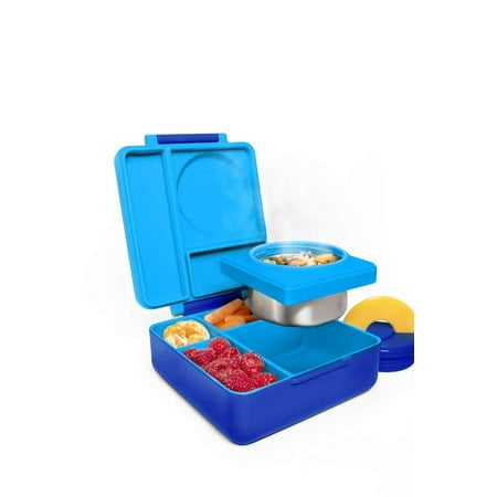 OmieBox Bento Lunch Box for Hot & Cold Food | 3 Compartments, Two Temperature Zones + Thermos Food Jar for Kids - Leak-Proof and Insulated - (Blue Sky) (Single) Blue