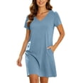thumbnail image 2 of Horkkom T Shirt Dress Women V Neck Short Sleeve Solid Color Sundresses Summer Beach Vacation Mini Dresses with Pockets, S-2XL, 2 of 7