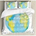 thumbnail image 3 of Earth Duvet Cover Set Twin Size, Hand Drawn Watercolor Style Earth Kids Art with Color Stains, Decorative 2 Piece Bedding Set with 1 Pillow Sham, Pale Blue Yellow Pistachio Green, by Ambesonne, 3 of 3