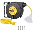 thumbnail image 2 of VEVOR Retractable Extension Cord Reel, 30 FT, Heavy Duty 16AWG/3C SJTOW Retractable Power Cord Reel with Lighted Triple Tap Outlet 10 Amp Circuit Breaker 4.5FT Lead-in Cord,for Ceiling or Wall Mount, 2 of 9